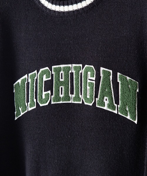 Blue Standard （ブルースタンダード）の「【BLUE STANDARD/ブルースタンダード】5G カレッジデザイン クルーニット　セーター（ニット/セーター・メンズ・ダークグリーン/ホワイト/ブラック/杢グレー・MEDIUM/LARGE/X-LARGE）」の14枚目の写真