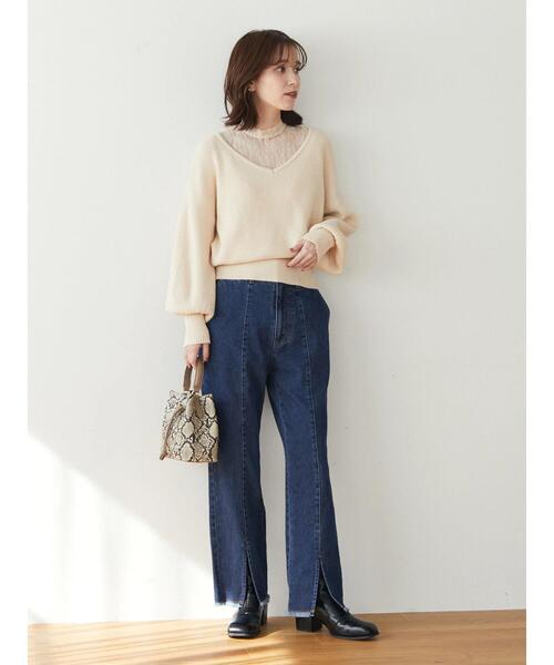 Petit fleur(プチフルール)の「・Petit Fleur レースレイヤードニット(ニット/セーター・レディース・ブラック/ラベンダー/アイボリー/グレイッシュベージュ・FREE)」の5枚目の写真