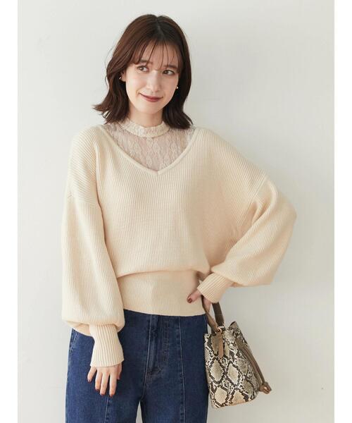 Petit fleur(プチフルール)の「・Petit Fleur レースレイヤードニット(ニット/セーター・レディース・ブラック/ラベンダー/アイボリー/グレイッシュベージュ・FREE)」の8枚目の写真