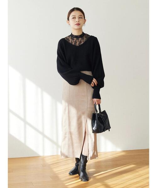 Petit fleur(プチフルール)の「・Petit Fleur レースレイヤードニット(ニット/セーター・レディース・ブラック/ラベンダー/アイボリー/グレイッシュベージュ・FREE)」の20枚目の写真
