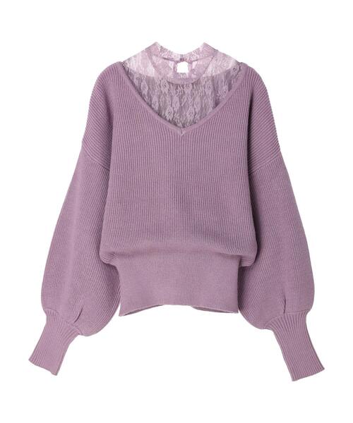 Petit fleur(プチフルール)の「・Petit Fleur レースレイヤードニット(ニット/セーター・レディース・ブラック/ラベンダー/アイボリー/グレイッシュベージュ・FREE)」の4枚目の写真