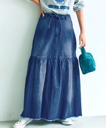 デニム切り替えロングスカート