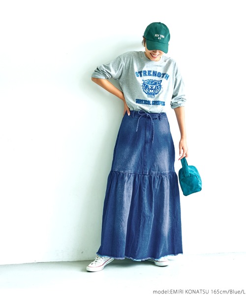 coca（coca）（コカ）の「デニム切り替えロングスカート（デニムスカート・レディース・ブルー・M/L）」の9枚目の写真