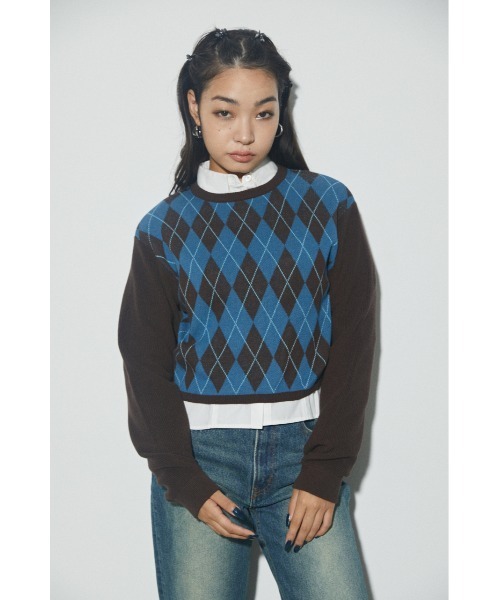 LAGUA GEM（ラグアジェム）の「ARGYLE CROPPED KNIT クロップドニット