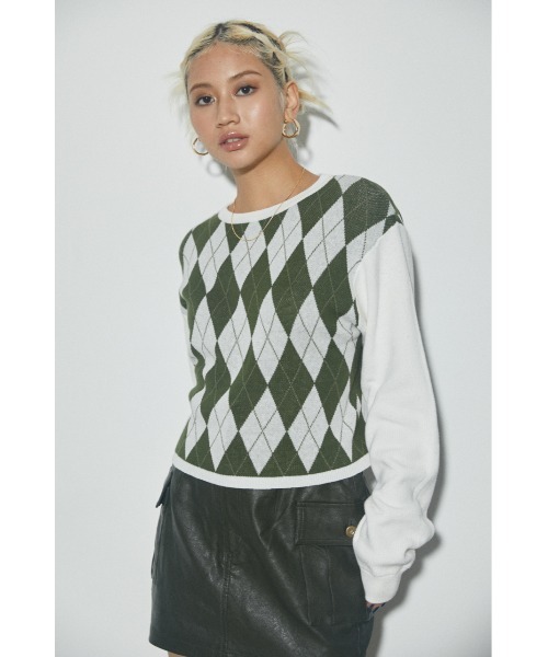 LAGUA GEM（ラグアジェム）の「ARGYLE CROPPED KNIT クロップドニット