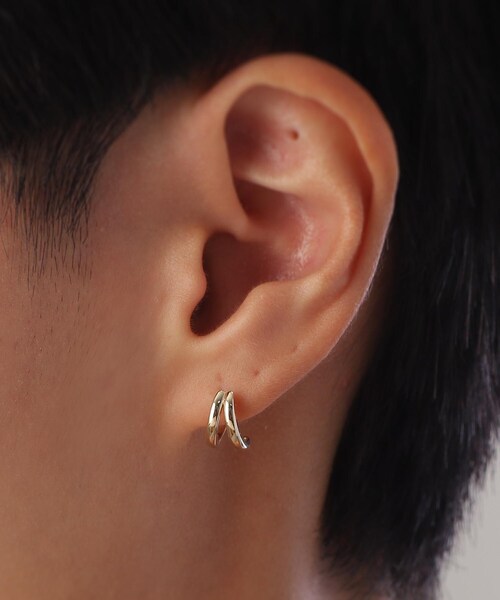 COCOSHNIK（ココシュニック）の「K10ダブルアーチ 中折れフープピアス（ピアス（両耳用）・レディース・ホワイト系その他7・00）」の5枚目の写真