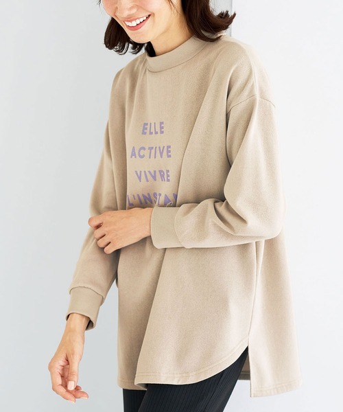BELLUNA PLUS(ベルーナ)の「ELLE Active 裏起毛ロゴデザインプルオーバー(スウェット・レディース・ラベンダー/ネイビー/グレー系その他/オリーブ・LARGE/X-LARGE/MEDIUM)」の2枚目の写真