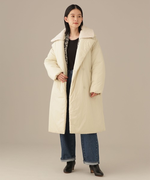 NANO universe(ナノユニバース)の「LB.03/ボアカラー2wayパディングコート(ピーコート・レディース・ブラック/アイボリー・Ⅰ/Ⅱ)」の2枚目の写真