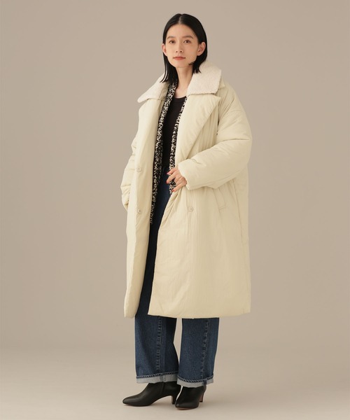 NANO universe(ナノユニバース)の「LB.03/ボアカラー2wayパディングコート(ピーコート・レディース・ブラック/アイボリー・Ⅰ/Ⅱ)」の10枚目の写真