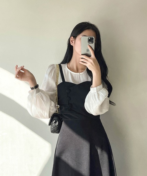 SONA(ソナ)の「SONYUNARA スリーボタンロングフレアキャミワンピース(ワンピース・レディース・ブラック・FREE)」の7枚目の写真
