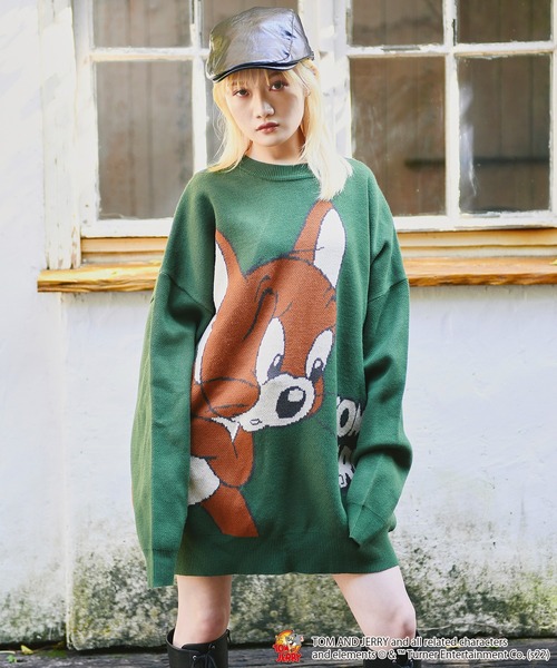 Tom＆Jerry（トムアンドジェリー）の「【TOM and JERRY / トムとジェリー】JERRYジャガードニット（ニット/セーター・レディース・ベージュ/グリーン・FREE）」の4枚目の写真