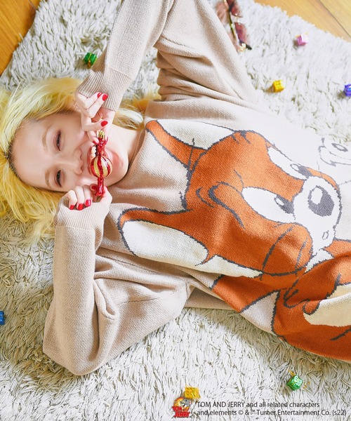 Tom＆Jerry（トムアンドジェリー）の「【TOM and JERRY / トムとジェリー】JERRYジャガードニット（ニット/セーター・レディース・ベージュ/グリーン・FREE）」の7枚目の写真