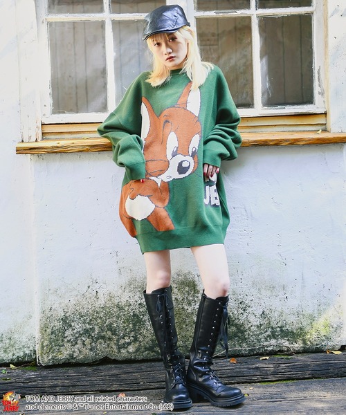 Tom＆Jerry（トムアンドジェリー）の「【TOM and JERRY / トムとジェリー】JERRYジャガードニット（ニット/セーター・レディース・ベージュ/グリーン・FREE）」の3枚目の写真