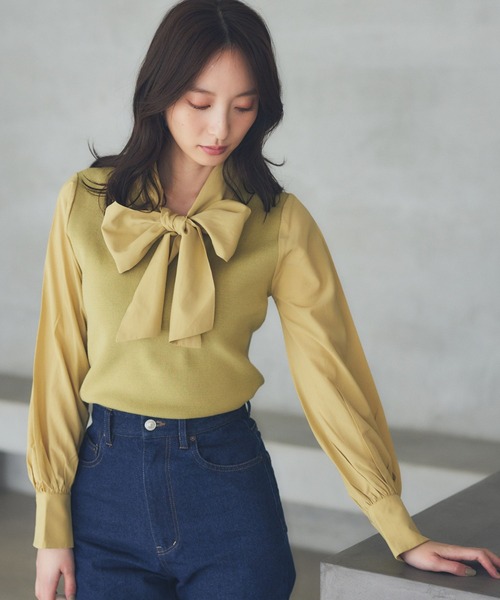 Andemiu（アンデミュウ）の「イソザイボウタイニット185598（ニット/セーター・レディース・イエロー/アイボリー/ブラック/ブルー・FREE）」の4枚目の写真