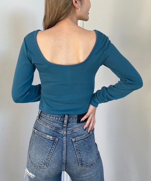 SPIRALGIRL（スパイラルガール）の「バックオープンヘンリーネックリブトップス（Tシャツ/カットソー・レディース・ブルー/イエロー/ブラック・FREE）」の9枚目の写真