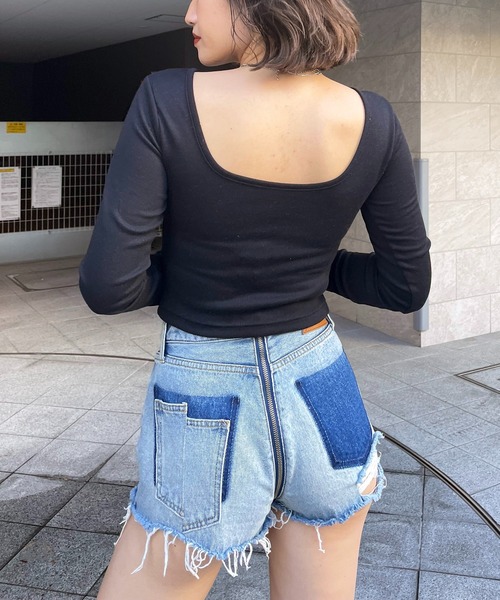 SPIRALGIRL（スパイラルガール）の「バックオープンヘンリーネックリブトップス（Tシャツ/カットソー・レディース・ブルー/イエロー/ブラック・FREE）」の10枚目の写真