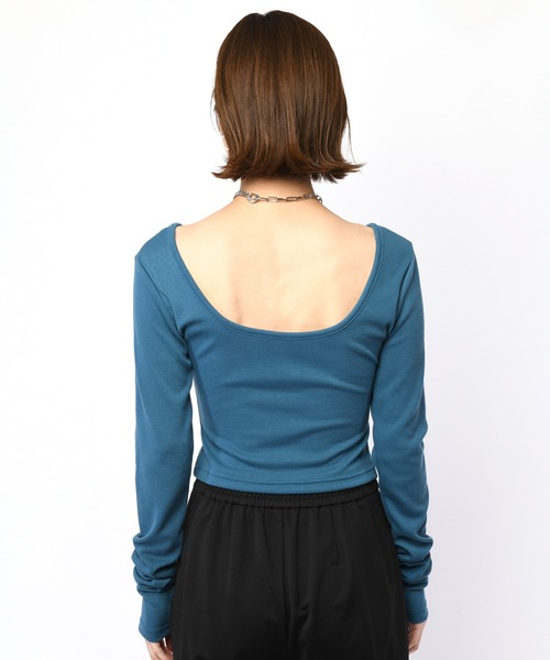 SPIRALGIRL（スパイラルガール）の「バックオープンヘンリーネックリブトップス（Tシャツ/カットソー・レディース・ブルー/イエロー/ブラック・FREE）」の4枚目の写真