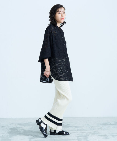 fredy emue（フレディエミュ）の「シアージャガードシャツブラウス（シャツ/ブラウス・レディース・サックスブルー/アイボリー/ブラック・38）」の19枚目の写真