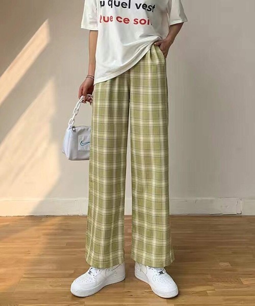 shopnikoniko(ショップニコニコ)の「ギンガムチェック ワイドパンツ(その他パンツ・レディース・ブルー/グリーン/イエロー/ブラック・フリー)」の3枚目の写真