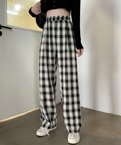 shopnikoniko(ショップニコニコ)の「ギンガムチェック ワイドパンツ(その他パンツ・レディース・ブルー/グリーン/イエロー/ブラック・フリー)」の2枚目の写真
