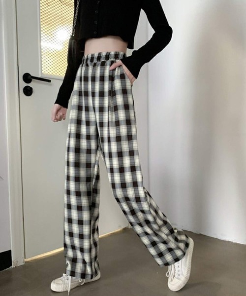 shopnikoniko(ショップニコニコ)の「ギンガムチェック ワイドパンツ(その他パンツ・レディース・ブルー/グリーン/イエロー/ブラック・フリー)」の6枚目の写真