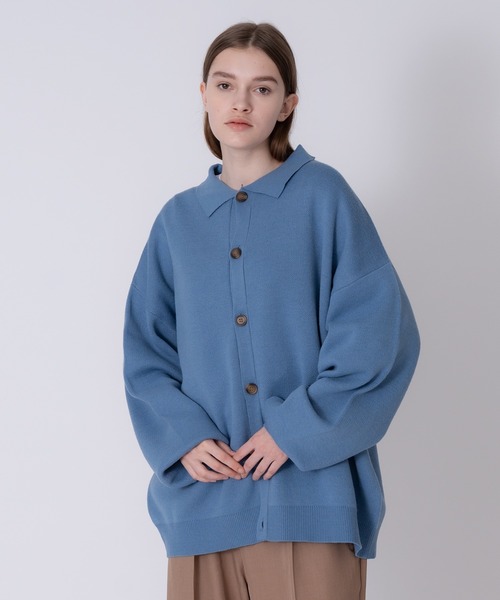 ONCILY(オンシェリー)の「OVER SIZED KNIT SHIRT CARDIGAN / オーバーサイズニットシャツカーディガン(カーディガン/ボレロ・メンズ・ダークブラウン/ブルー・LARGE/MEDIUM)」の4枚目の写真