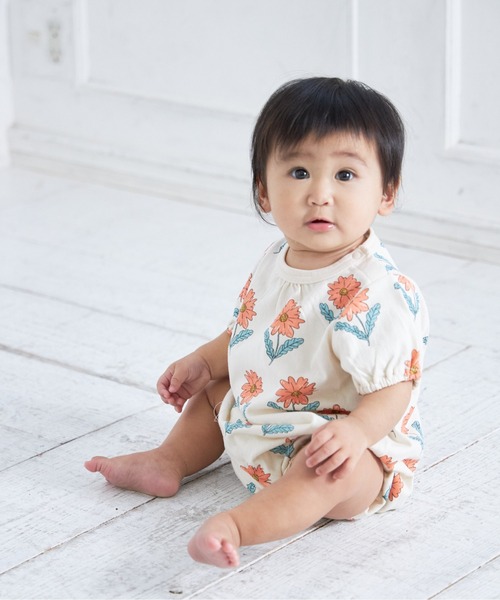 MAKE YOUR DAY（メイクユアデイ）の「おはな総柄半袖ロンパース（ロンパース・キッズ・ブルー/レッド・70/80）」の3枚目の写真