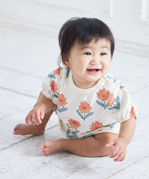 MAKE YOUR DAY（メイクユアデイ）の「おはな総柄半袖ロンパース（ロンパース・キッズ・ブルー/レッド・70/80）」の4枚目の写真