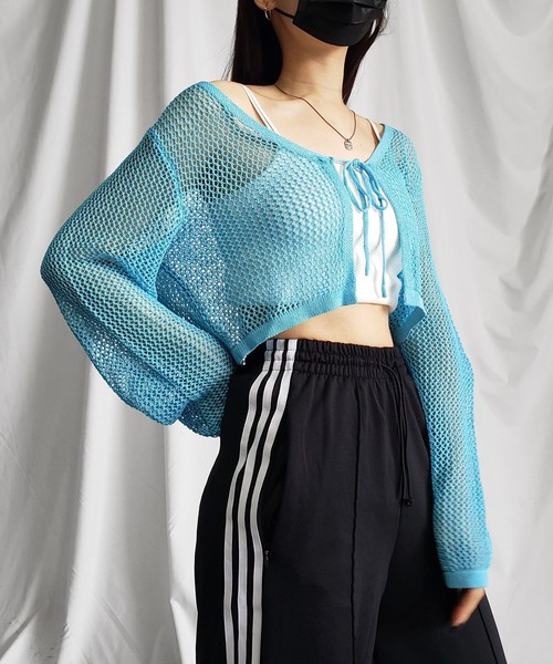 me+em select（ミームセレクト）の「【 ２WAY／６color 】華奢リボンメッシュワイドショートカーディガン（カーディガン/ボレロ・レディース・ホワイト/グリーン/イエロー/ベージュ/ブラック/ブルー・FREE/SMALL）」の6枚目の写真