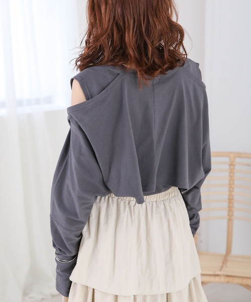 Bab(バブ)の「2WAY袖スリットカットソー(Tシャツ/カットソー・レディース・オフホワイト/チャコールグレー/グレイッシュベージュ・FREE)」の14枚目の写真