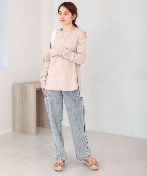 Bab(バブ)の「2WAY袖スリットカットソー(Tシャツ/カットソー・レディース・オフホワイト/チャコールグレー/グレイッシュベージュ・FREE)」の16枚目の写真