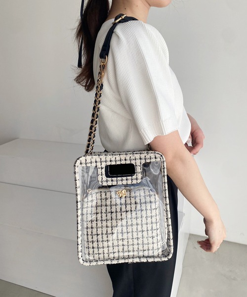one after another NICE CLAUP(ワンアフターアナザーナイスクラップ)の「ツイードポーチ付きPVCバック(ショルダーバッグ・レディース・アイボリー/ブラック・FREE)」の13枚目の写真