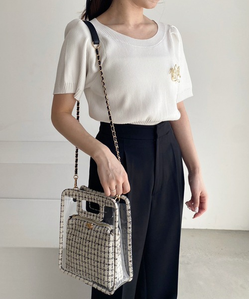 one after another NICE CLAUP(ワンアフターアナザーナイスクラップ)の「ツイードポーチ付きPVCバック(ショルダーバッグ・レディース・アイボリー/ブラック・FREE)」の12枚目の写真