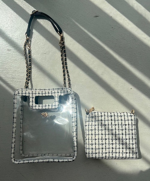 one after another NICE CLAUP(ワンアフターアナザーナイスクラップ)の「ツイードポーチ付きPVCバック(ショルダーバッグ・レディース・アイボリー/ブラック・FREE)」の16枚目の写真