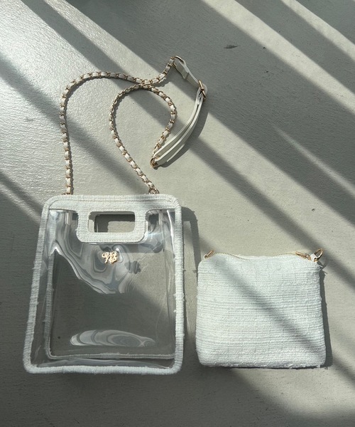 one after another NICE CLAUP(ワンアフターアナザーナイスクラップ)の「ツイードポーチ付きPVCバック(ショルダーバッグ・レディース・アイボリー/ブラック・FREE)」の19枚目の写真