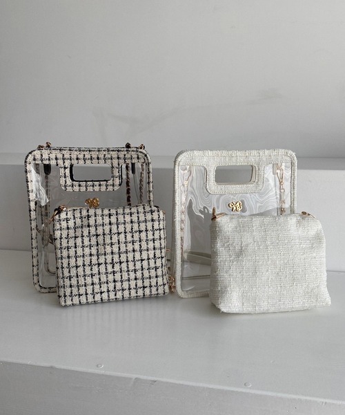 one after another NICE CLAUP(ワンアフターアナザーナイスクラップ)の「ツイードポーチ付きPVCバック(ショルダーバッグ・レディース・アイボリー/ブラック・FREE)」の17枚目の写真
