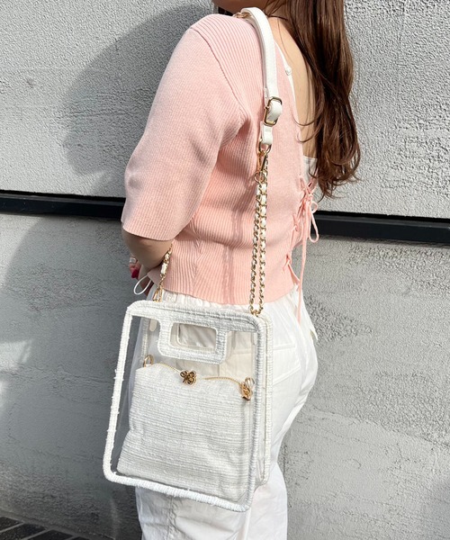 one after another NICE CLAUP(ワンアフターアナザーナイスクラップ)の「ツイードポーチ付きPVCバック(ショルダーバッグ・レディース・アイボリー/ブラック・FREE)」の9枚目の写真