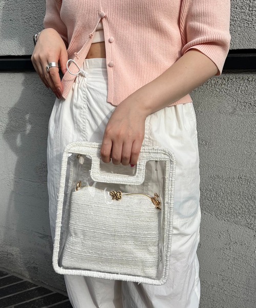 one after another NICE CLAUP(ワンアフターアナザーナイスクラップ)の「ツイードポーチ付きPVCバック(ショルダーバッグ・レディース・アイボリー/ブラック・FREE)」の10枚目の写真