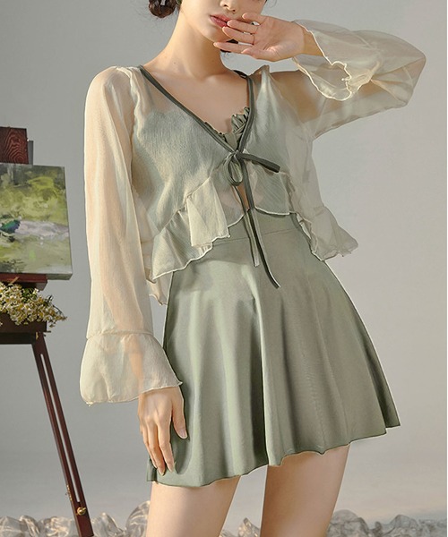 セール】温泉水着2点セット（ワンピース+シャツ）（水着）｜MAISON DE