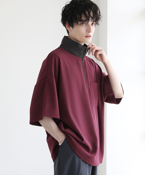ETELIO（エテリオ）の「ハーフジップポケット付き配色プルオーバー（Tシャツ/カットソー・メンズ・チャコール/グリーン/アイボリー/ワイン・L/M/S）」の4枚目の写真