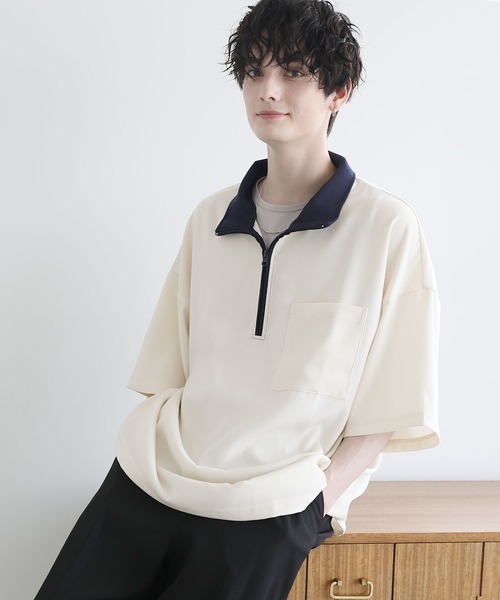 ETELIO（エテリオ）の「ハーフジップポケット付き配色プルオーバー（Tシャツ/カットソー・メンズ・チャコール/グリーン/アイボリー/ワイン・L/M/S）」の7枚目の写真