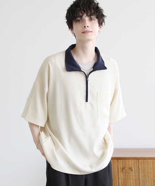 ETELIO（エテリオ）の「ハーフジップポケット付き配色プルオーバー（Tシャツ/カットソー・メンズ・チャコール/グリーン/アイボリー/ワイン・L/M/S）」の10枚目の写真