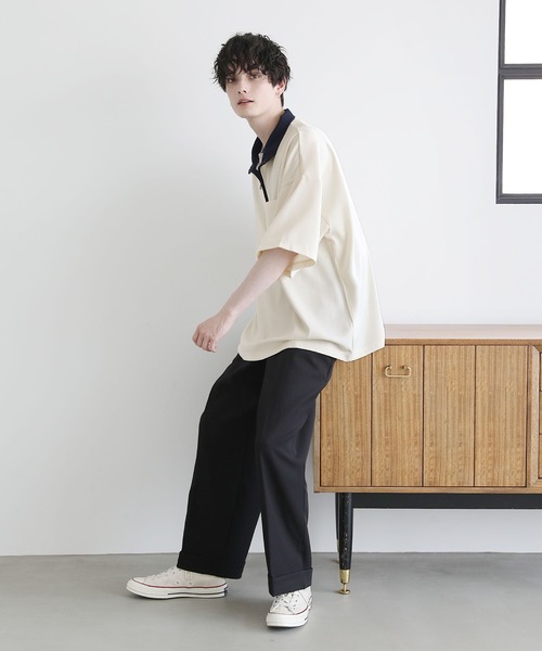 ETELIO（エテリオ）の「ハーフジップポケット付き配色プルオーバー（Tシャツ/カットソー・メンズ・チャコール/グリーン/アイボリー/ワイン・L/M/S）」の12枚目の写真