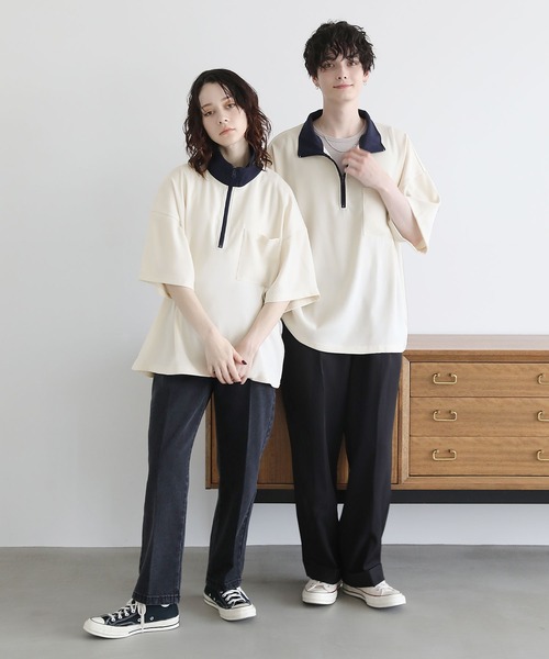 tシャツ 「ZOZO限定」配色ハーフスリーブナイロンプルオーバー レディース メンズ ハーフジップポケット付き配色プルオーバー（Tシャツ/カットソー