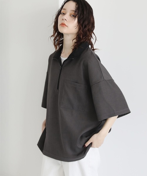 ETELIO（エテリオ）の「ハーフジップポケット付き配色プルオーバー（Tシャツ/カットソー・メンズ・チャコール/グリーン/アイボリー/ワイン・L/M/S）」の17枚目の写真