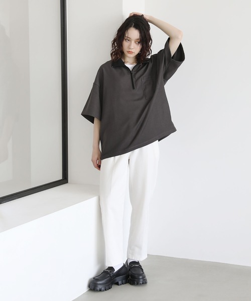 ETELIO（エテリオ）の「ハーフジップポケット付き配色プルオーバー（Tシャツ/カットソー・メンズ・チャコール/グリーン/アイボリー/ワイン・L/M/S）」の22枚目の写真