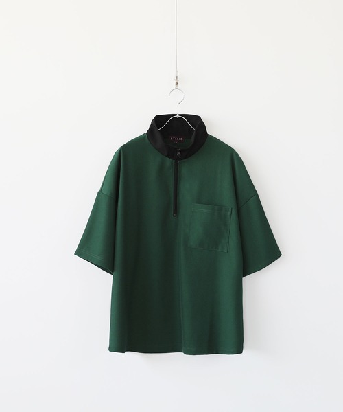 ハーフジップポケット付き配色プルオーバー（Tシャツ/カットソー