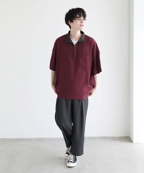tシャツ 「ZOZO限定」配色ハーフスリーブナイロンプルオーバー レディース メンズ ハーフジップポケット付き配色プルオーバー（Tシャツ/カットソー