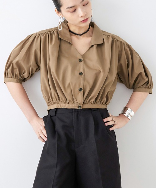 Fashion Letter(ファッションレター)の「T/Cブロード ショート丈 ギャザーブラウス(シャツ/ブラウス・レディース・ホワイト/モカ/ブラック・M)」の3枚目の写真