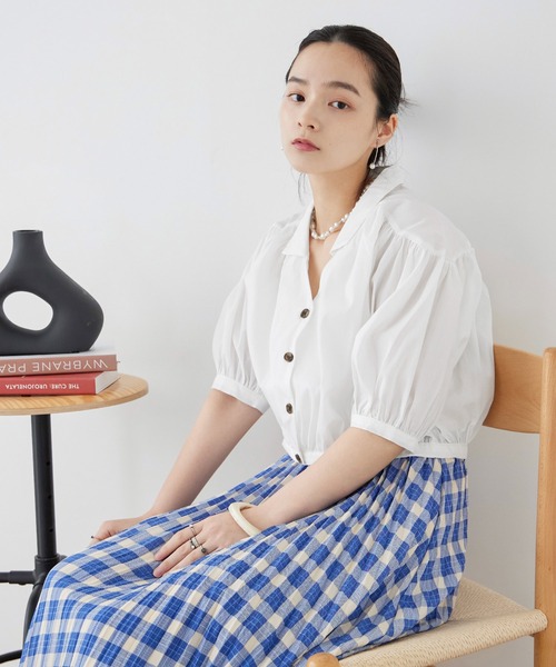 Fashion Letter(ファッションレター)の「T/Cブロード ショート丈 ギャザーブラウス(シャツ/ブラウス・レディース・ホワイト/モカ/ブラック・M)」の21枚目の写真
